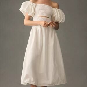 Moon River White Off-Shoulder Maxi Dress with Puff Sleeves